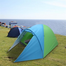 4-Person Double Layer Family Camping Tent Outdoor Instant Cabin Tent for Hiking Backpacking Trekking Blue & Green