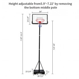 【HY】HY-B07N Portable Removable Basketball System Basketball Hoop Teenager PVC Transparent Backboard with 2.1m-3.05m Adjustable-Height Pole Maximum Applicable 7# Ball