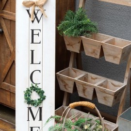 Vertical Wooden Welcome Sign Plaque with Wreath Wall Hanging Decor|Large Farmhouse Decor for Entryway,Front Door