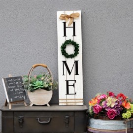 Wooden Home Plaque with Green Wreath |Housewarming Home Decor,Large Farmhouse Home Signs Plaque Wall Hanging Decor for Mantle Living Room. 7.87*31.5inch