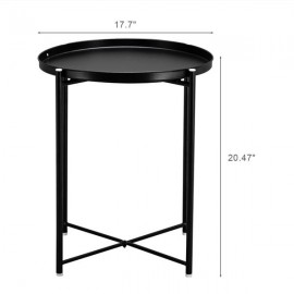 Artisasset Round Metal Countertop And Cross Base Wrought Iron Living Room Side Table Black